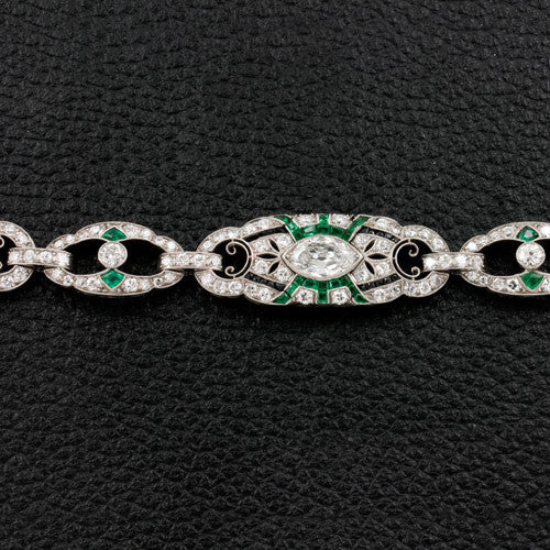 Vintage Nature Motif Cabochon Emerald and Diamond Bracelet in Yellow Gold |  New York Jewelers Chicago